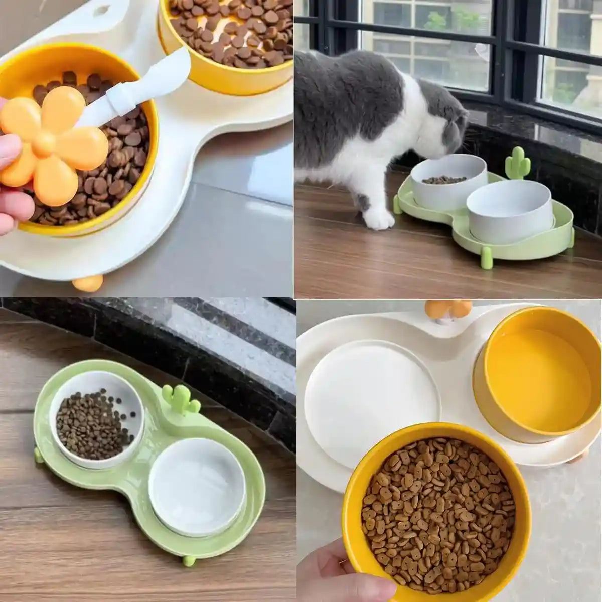 Anti-Slip Pet Ceramic Bowl Set Double Feeder for Cats & Dogs