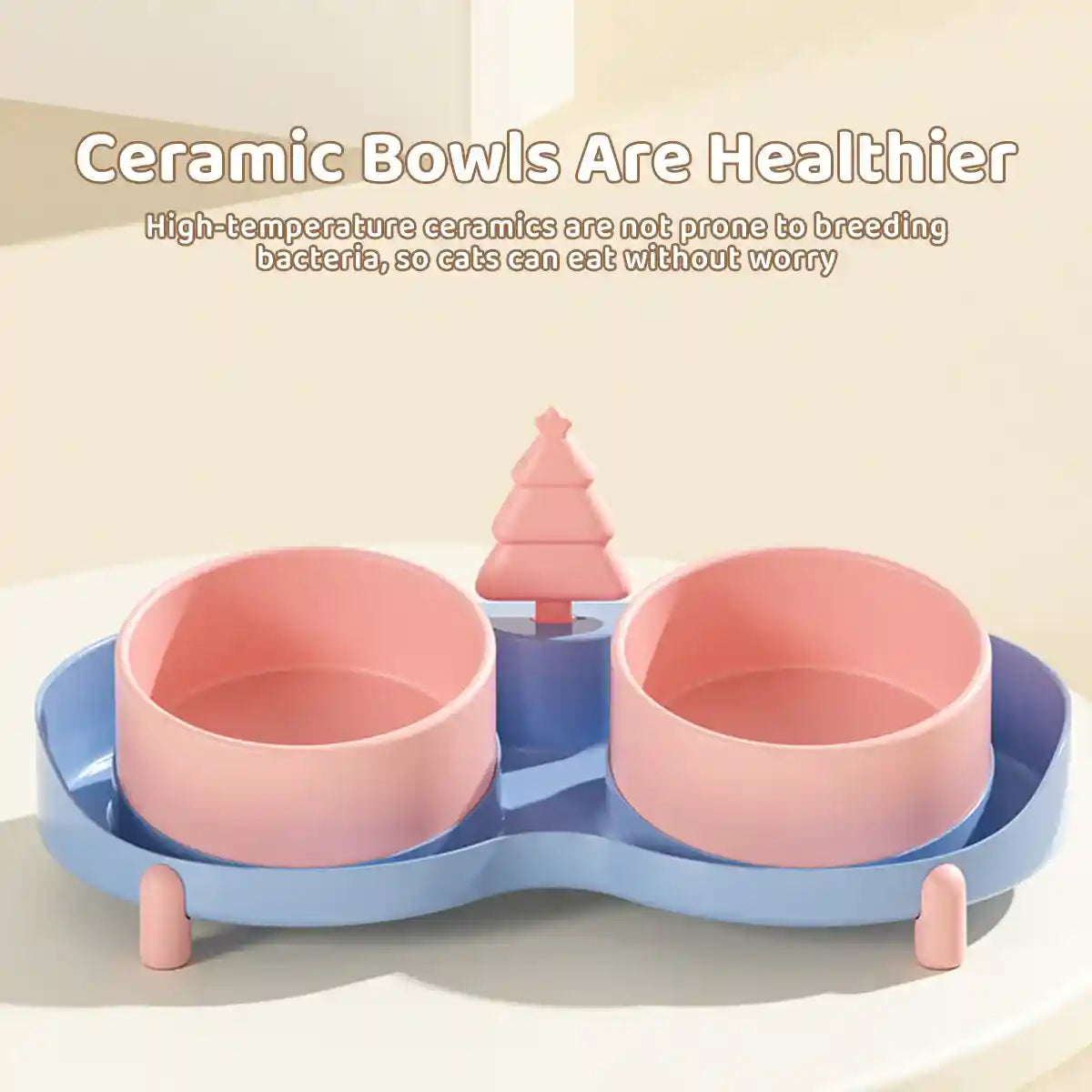 Anti-Slip Pet Ceramic Bowl Set Double Feeder for Cats & Dogs