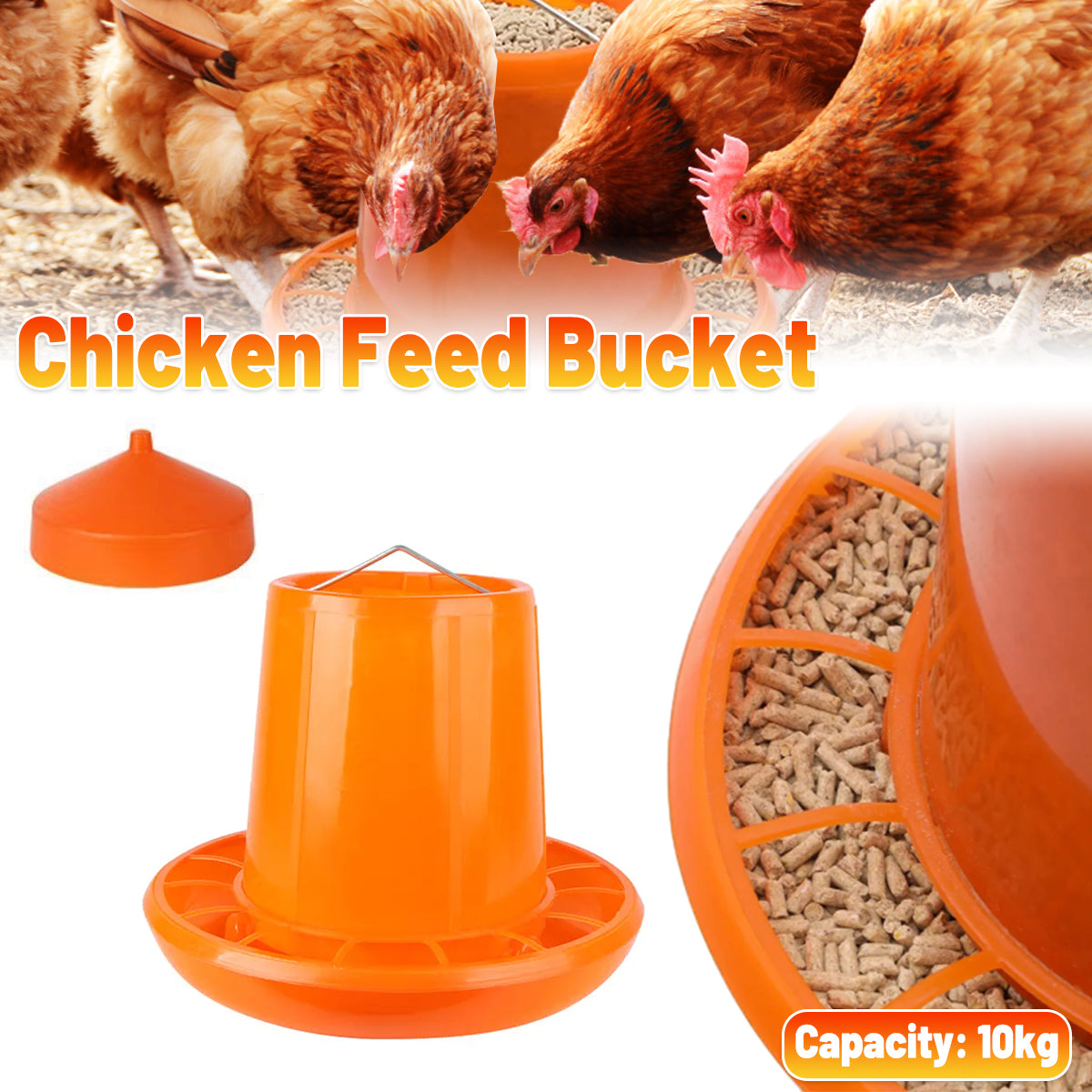 10KG Chicken Feeder Pail With Steel Handle