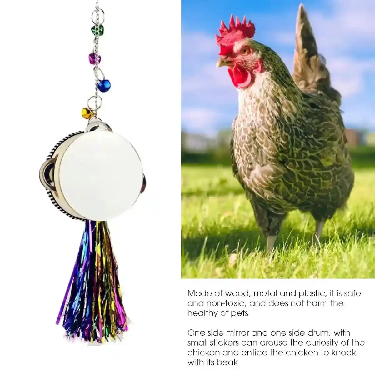 Hanging Mirror Drum Chicken Toys for Coop Enrichment and Fun
