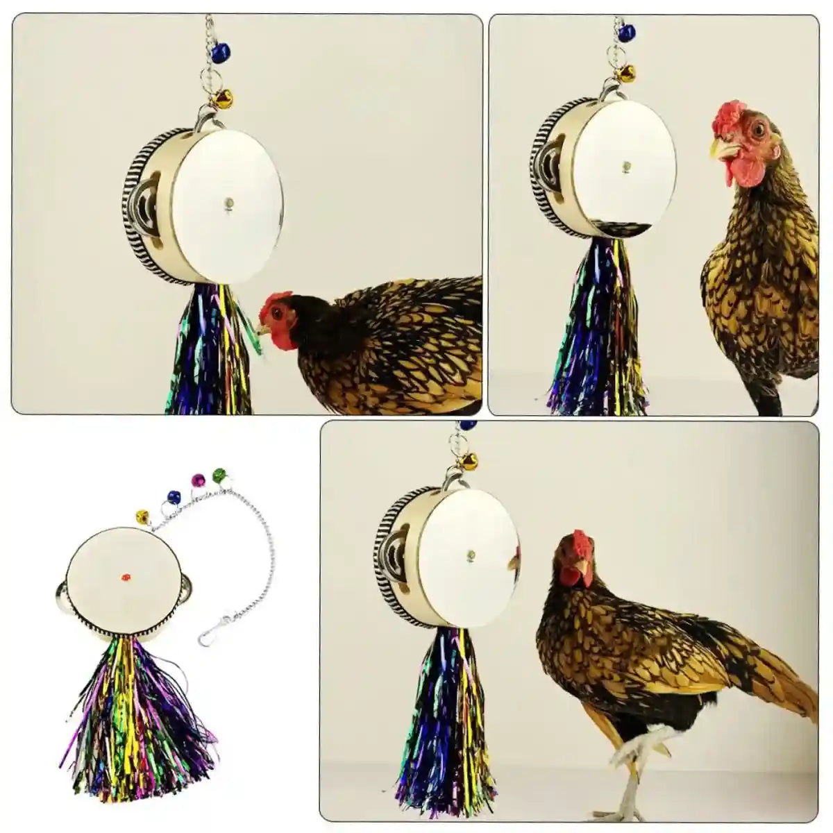 Hanging Mirror Drum Chicken Toys for Coop Enrichment and Fun