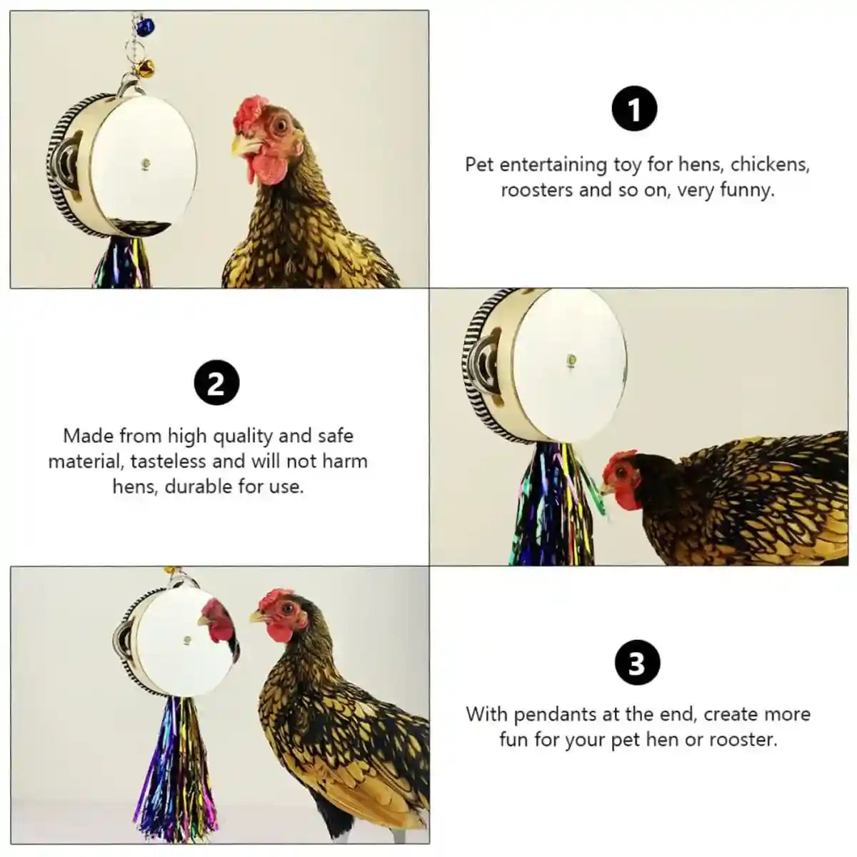 Hanging Mirror Drum Chicken Toys for Coop Enrichment and Fun