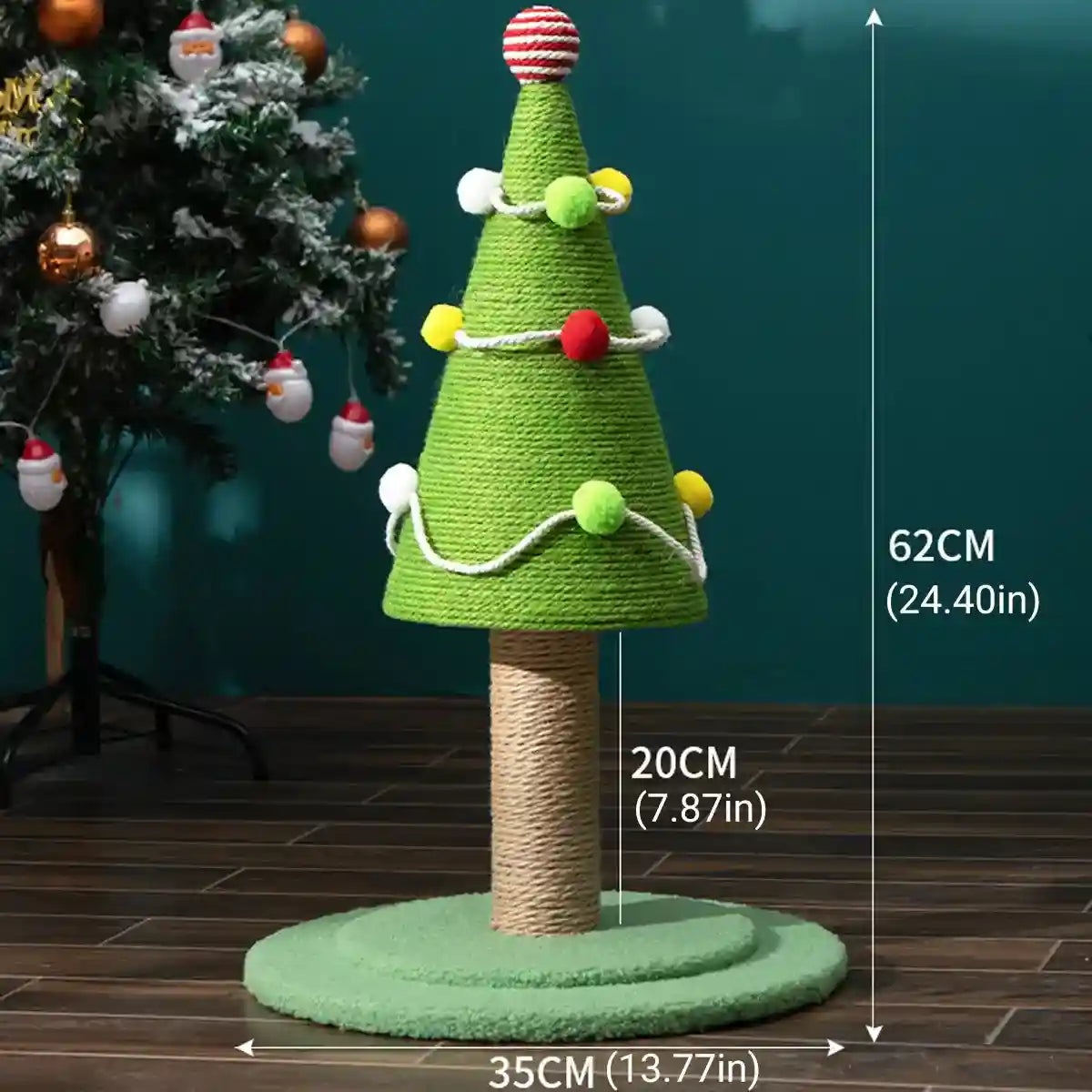 Christmas Tree Cat Scratching Post With Sisal Rope And Plush Base