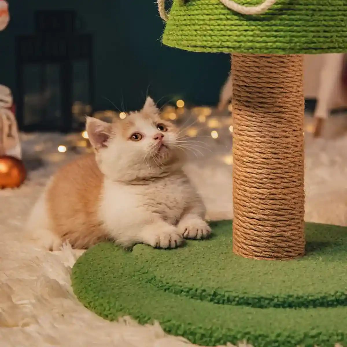 Christmas Tree Cat Scratching Post With Sisal Rope And Plush Base