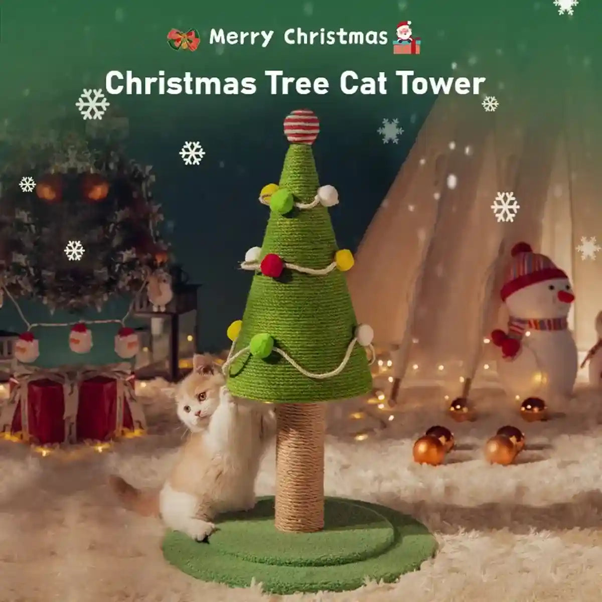 Christmas Tree Cat Scratching Post With Sisal Rope And Plush Base