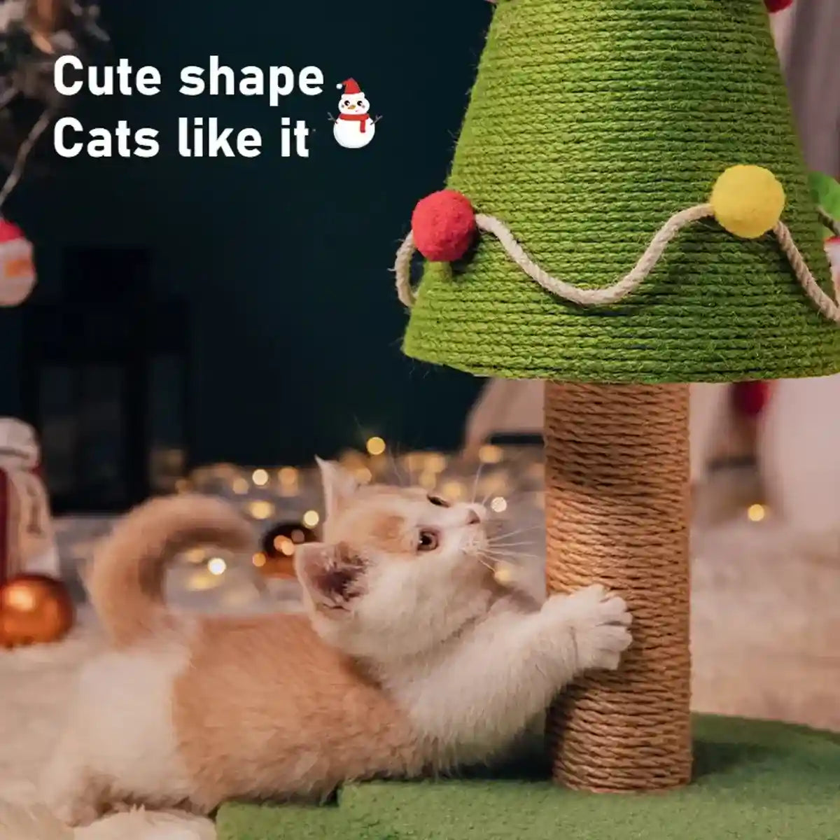 Christmas Tree Cat Scratching Post With Sisal Rope And Plush Base