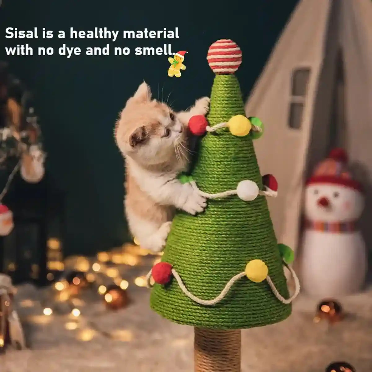 Christmas Tree Cat Scratching Post With Sisal Rope And Plush Base