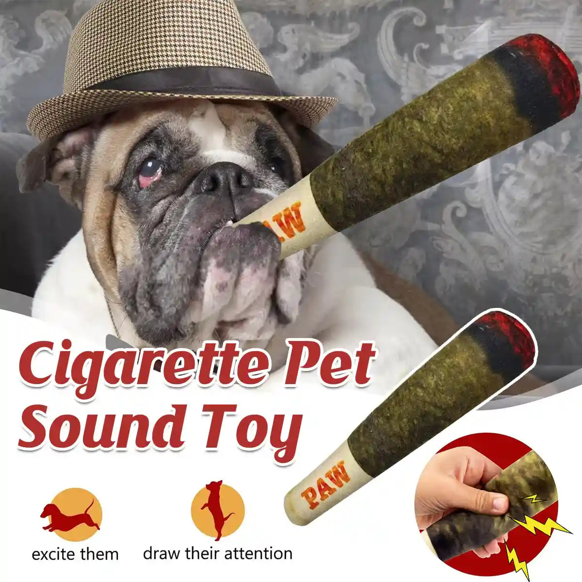 Funny Cigarette Dog Squeaky Toy Plush Chew Toy