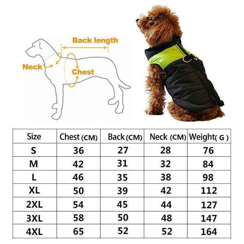 Warm Waterproof Large Dog Jacket - Padded Winter Coat for Pet Windbreaker Vest