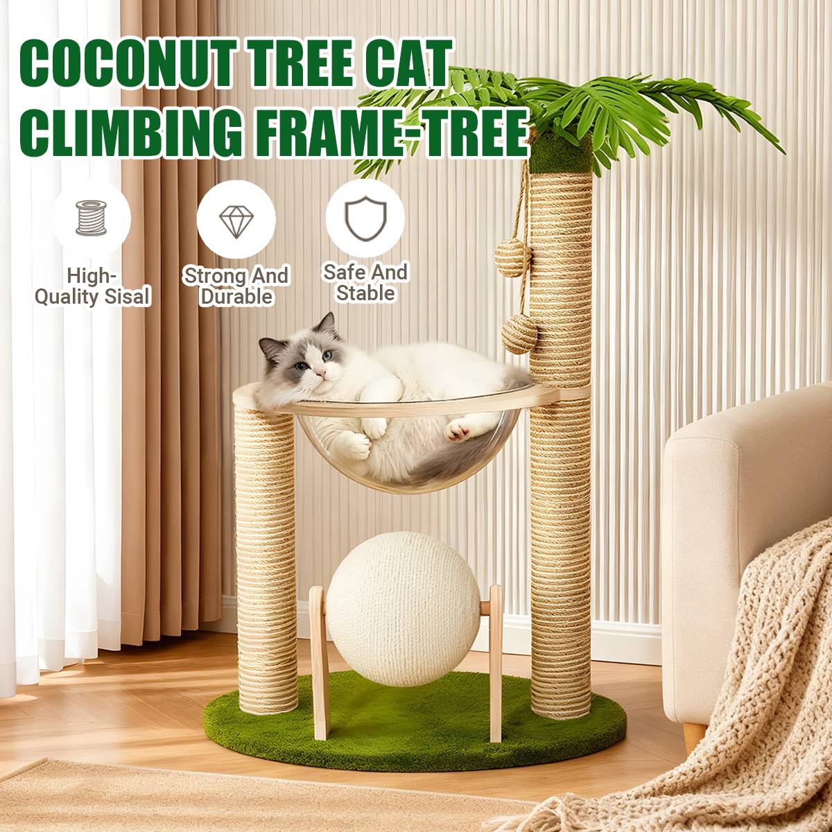 Coconut Tree Cat Climbing Frame With Capsule Bed