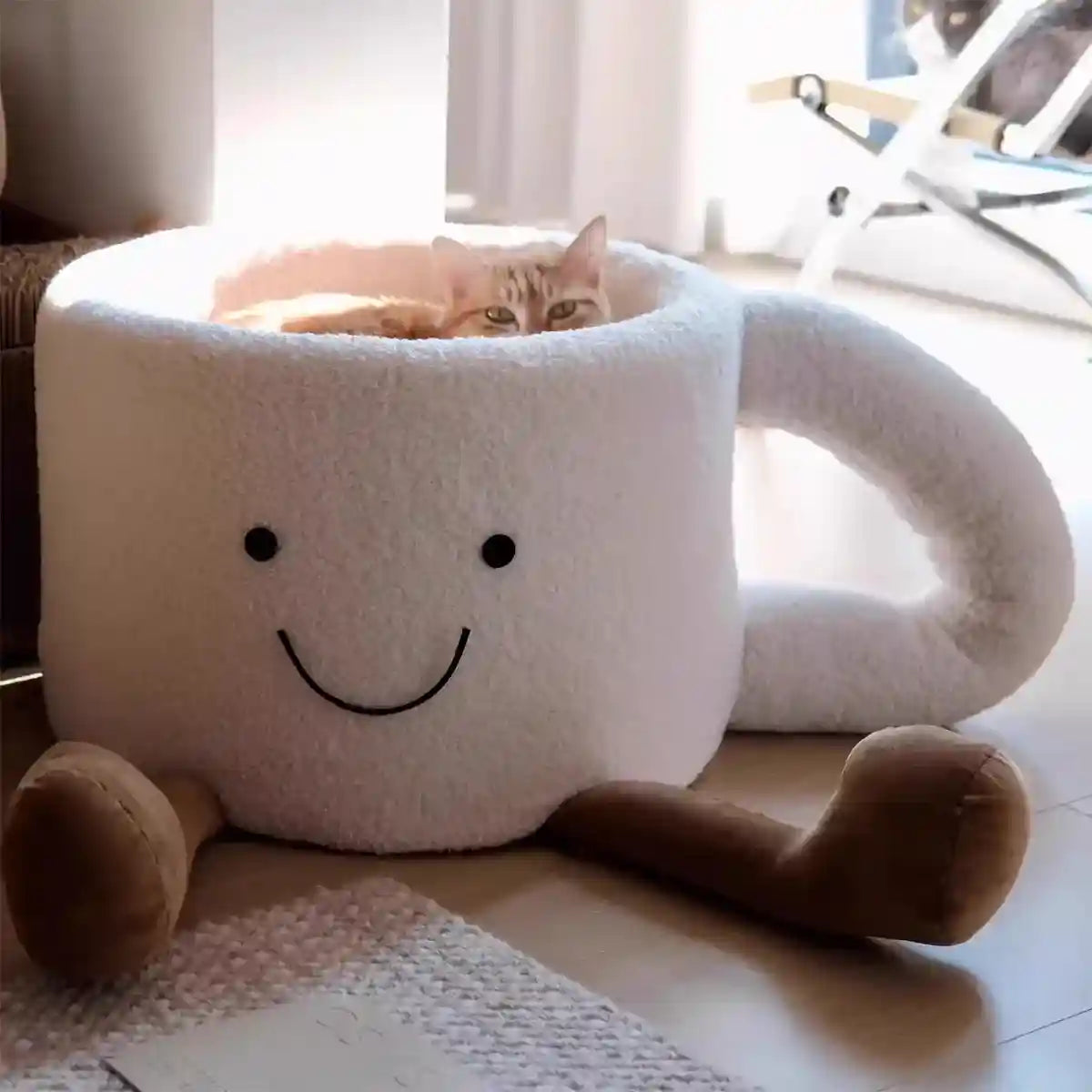 Cute Coffee Cup Cat Nest Bed for Indoor Cats and Kittens