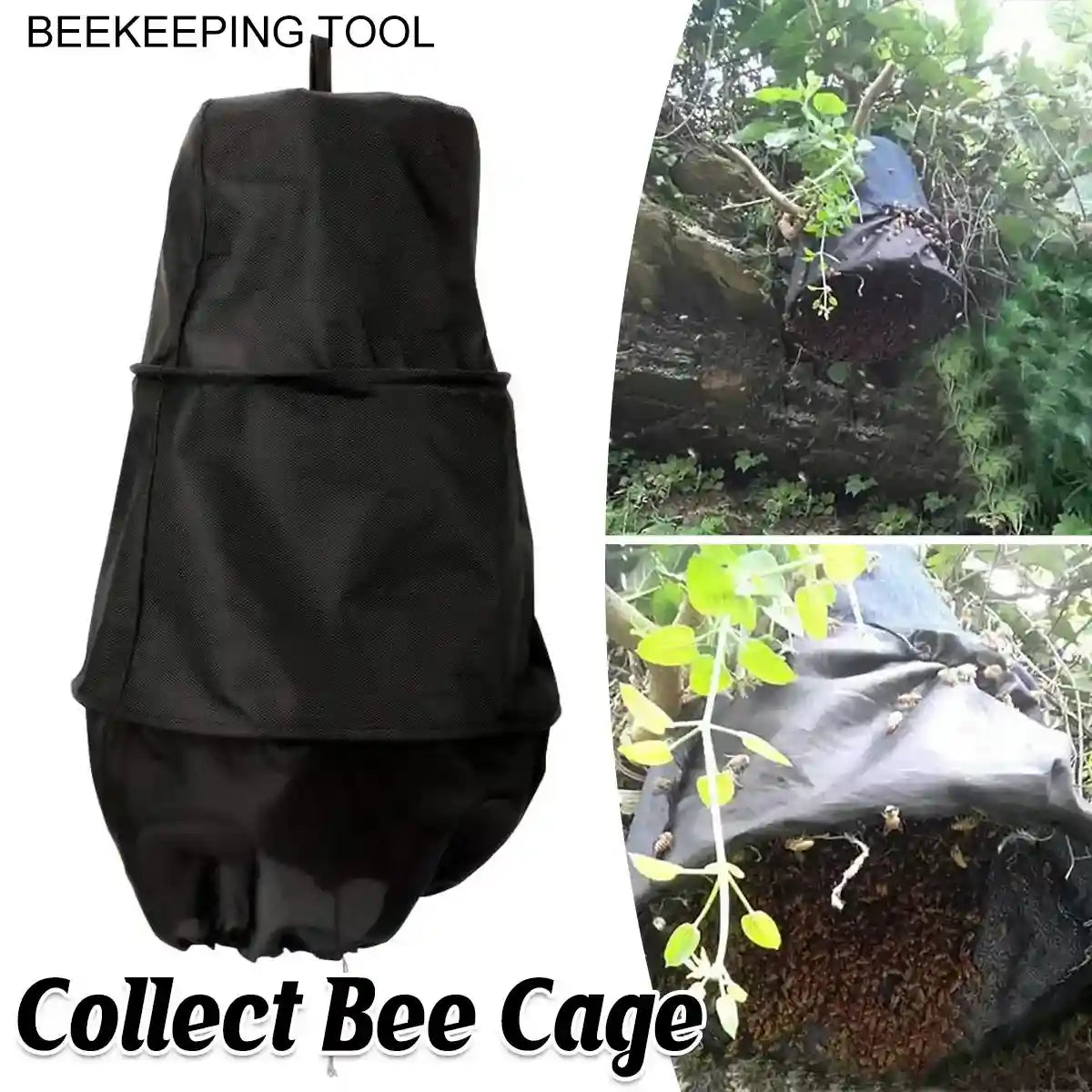 Portable bee cage for swarm collection with drawstring closure and breathable oxford cloth