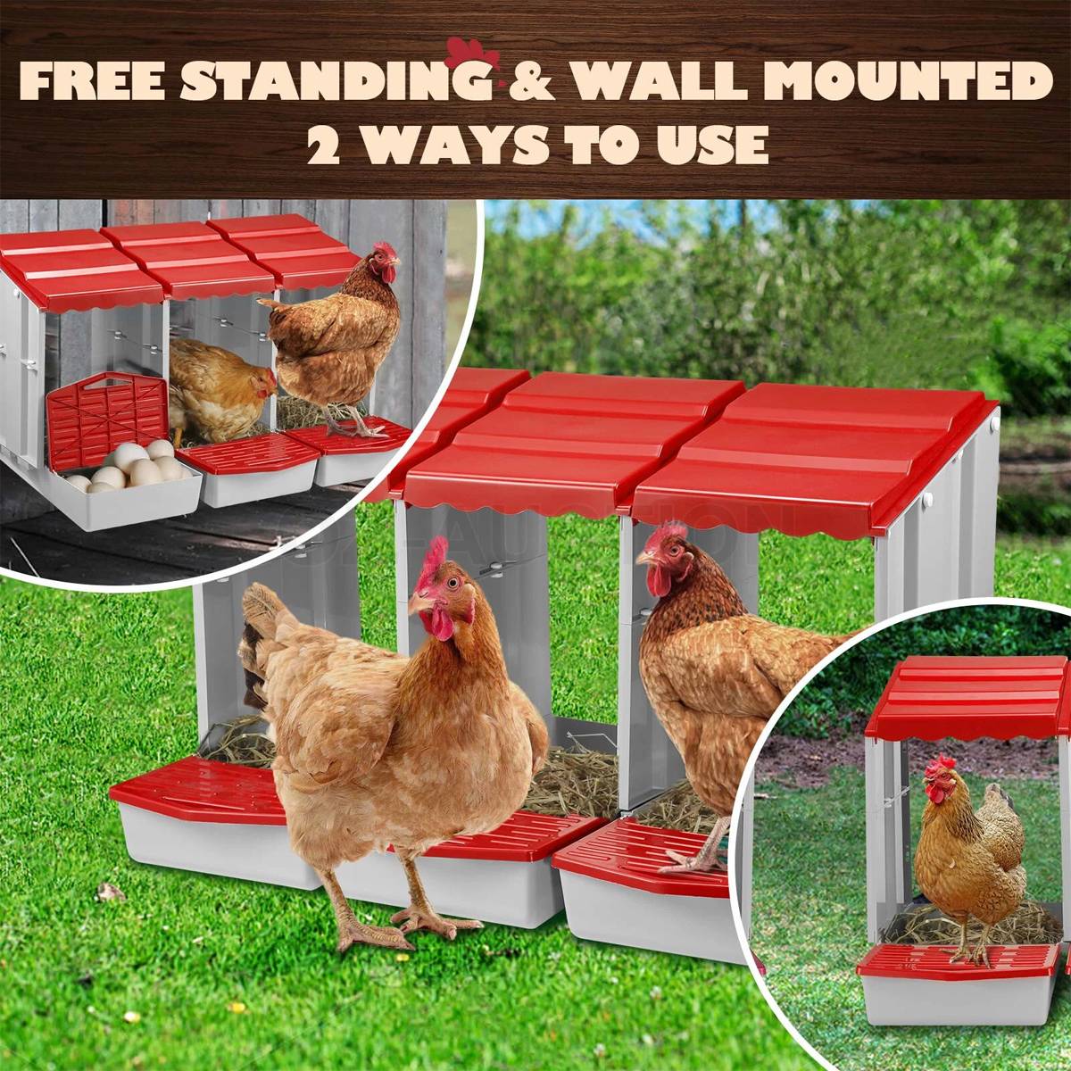 3-Compartment Chicken Nesting Box | Egg Laying Coop for Poultry