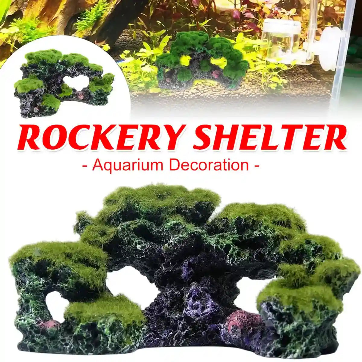 Flocked Moss Aquarium Rock Decoration Resin Fish Tank Ornament