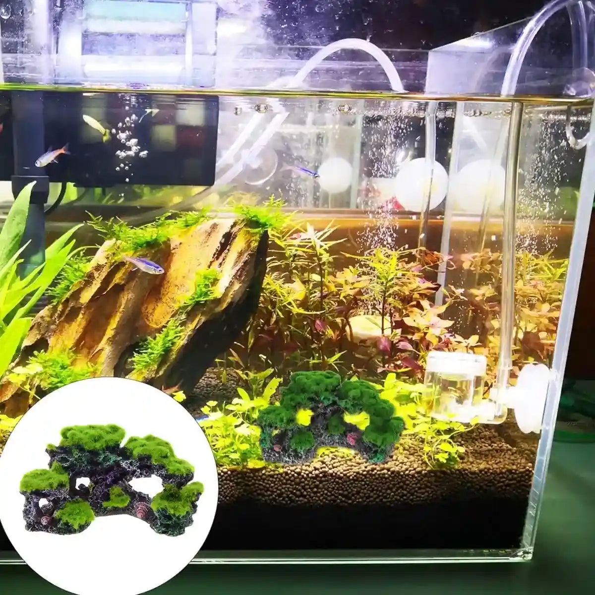 Flocked Moss Aquarium Rock Decoration Resin Fish Tank Ornament