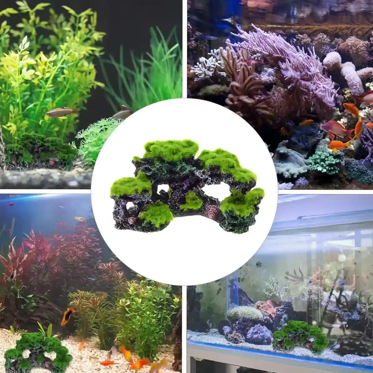 Flocked Moss Aquarium Rock Decoration Resin Fish Tank Ornament