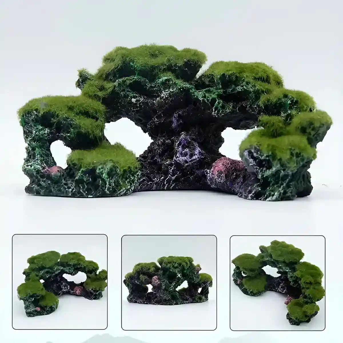 Flocked Moss Aquarium Rock Decoration Resin Fish Tank Ornament