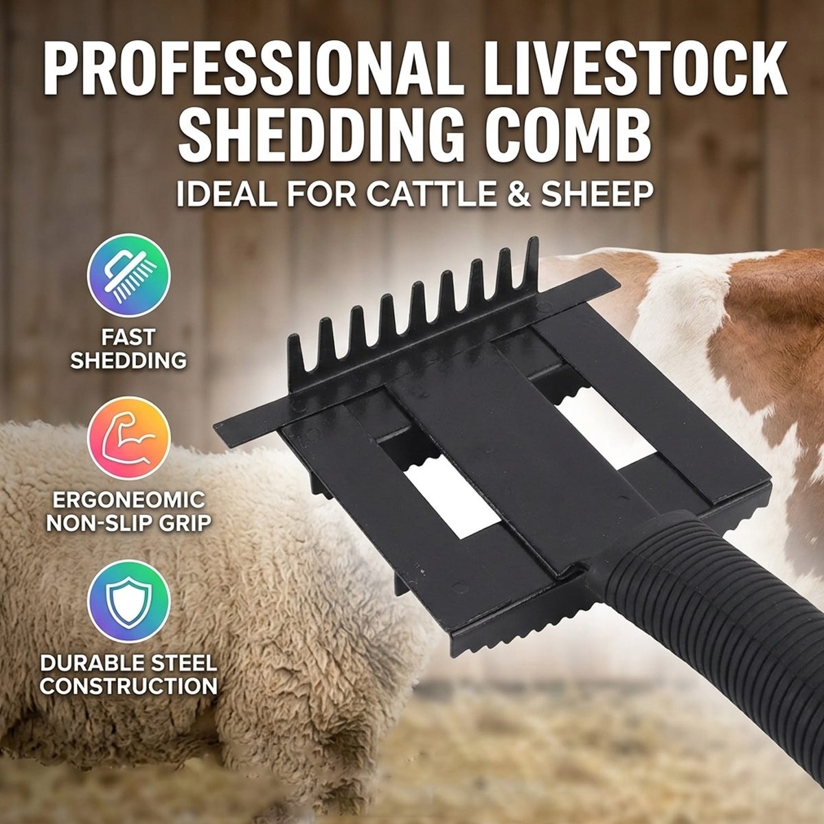 Livestock Shedding Comb for Cattle, Horses & Sheep Grooming
