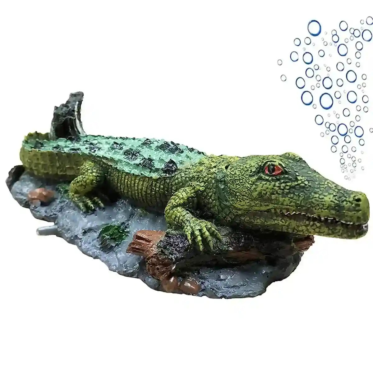 Crocodile Aquarium Ornament with Bubble Stone for Oxygenation