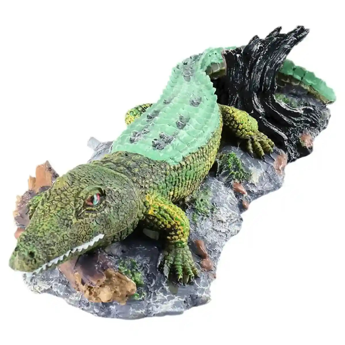 Crocodile Aquarium Ornament with Bubble Stone for Oxygenation