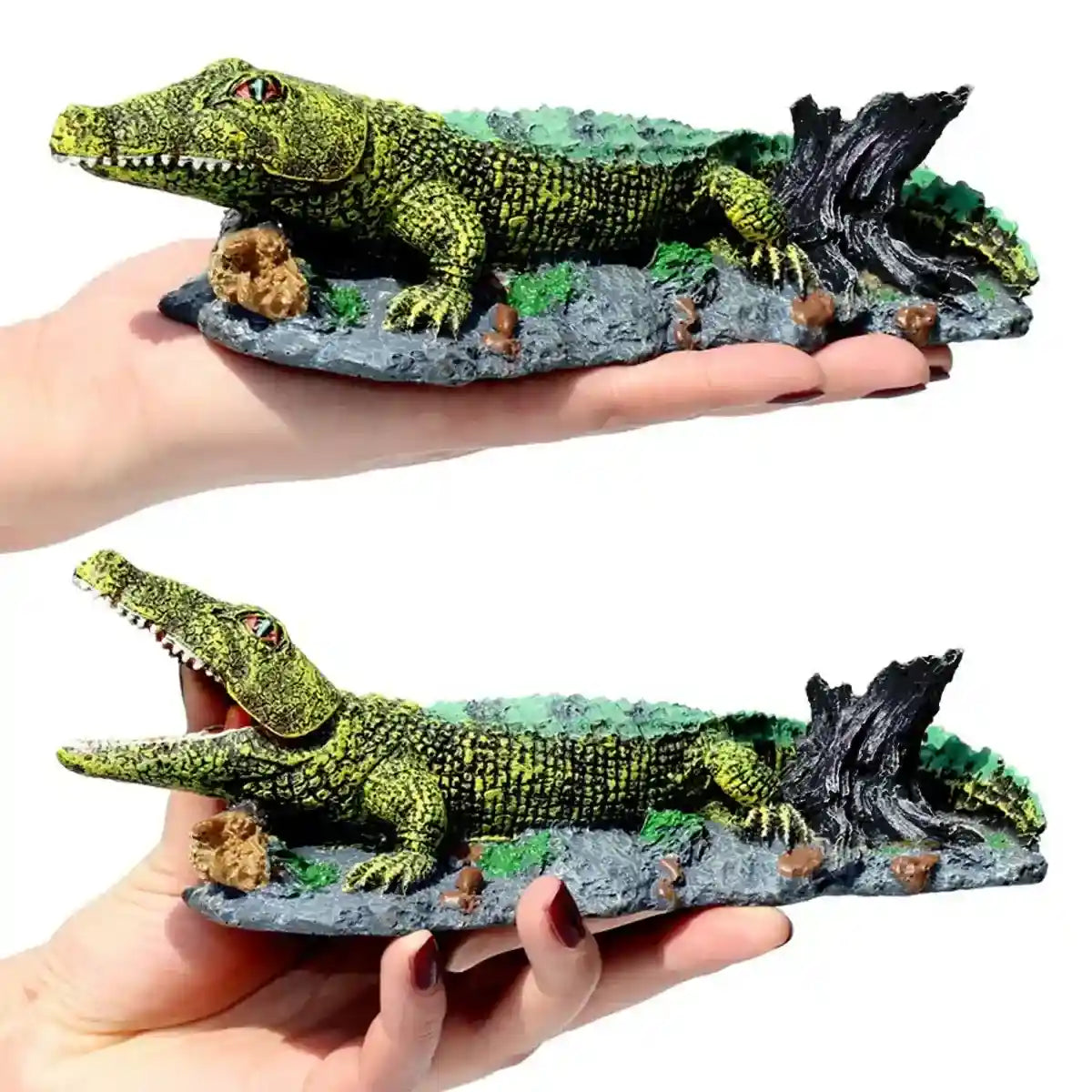 Crocodile Aquarium Ornament with Bubble Stone for Oxygenation