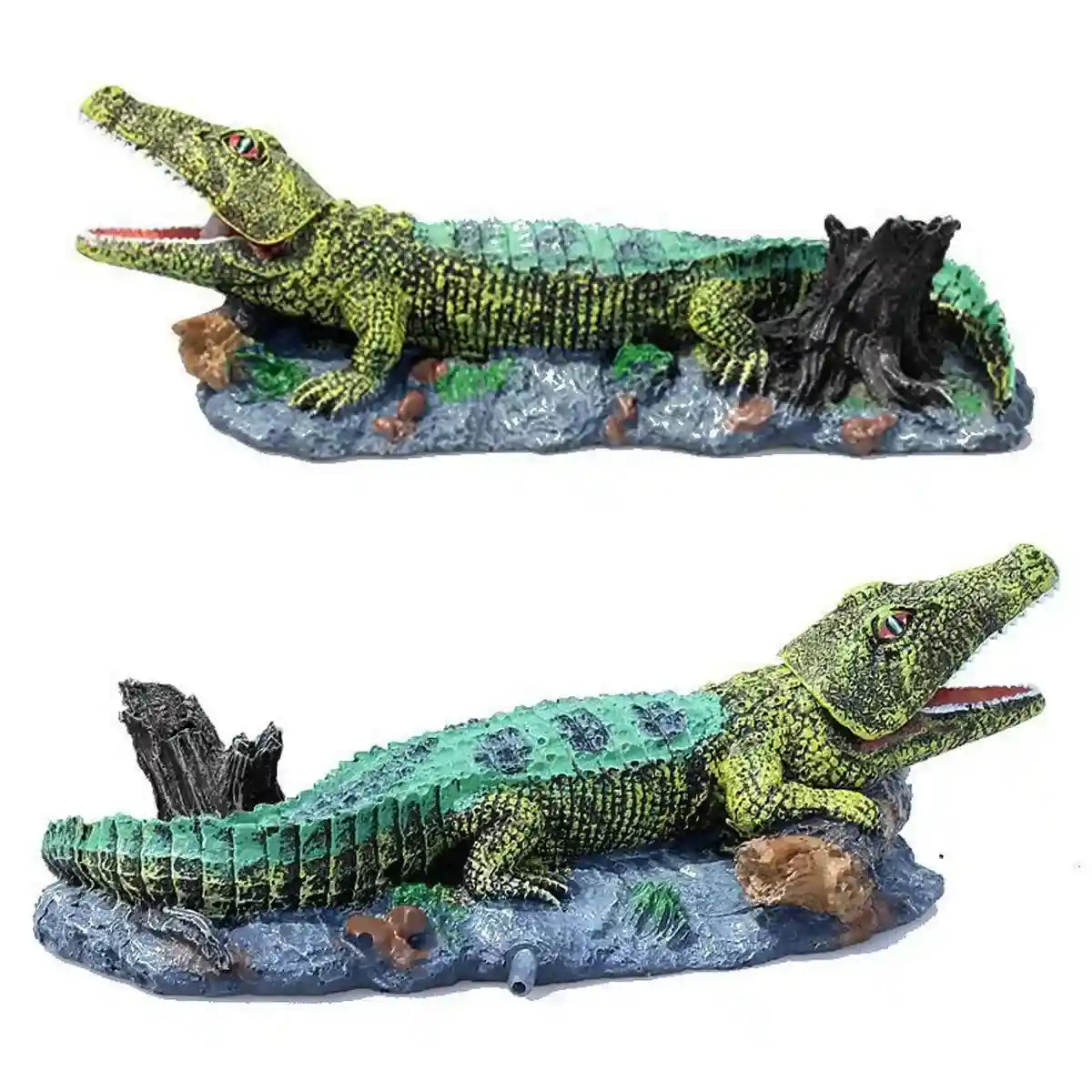 Crocodile Aquarium Ornament with Bubble Stone for Oxygenation
