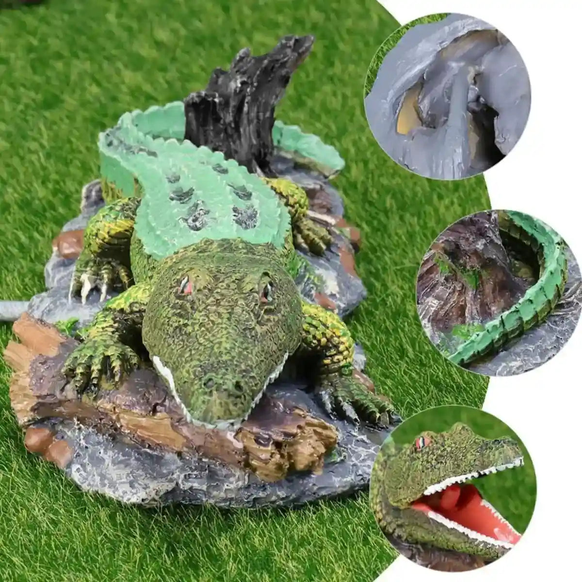 Crocodile Aquarium Ornament with Bubble Stone for Oxygenation