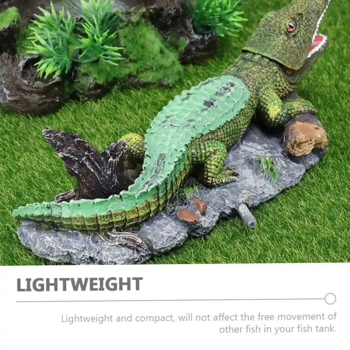 Crocodile Aquarium Ornament with Bubble Stone for Oxygenation