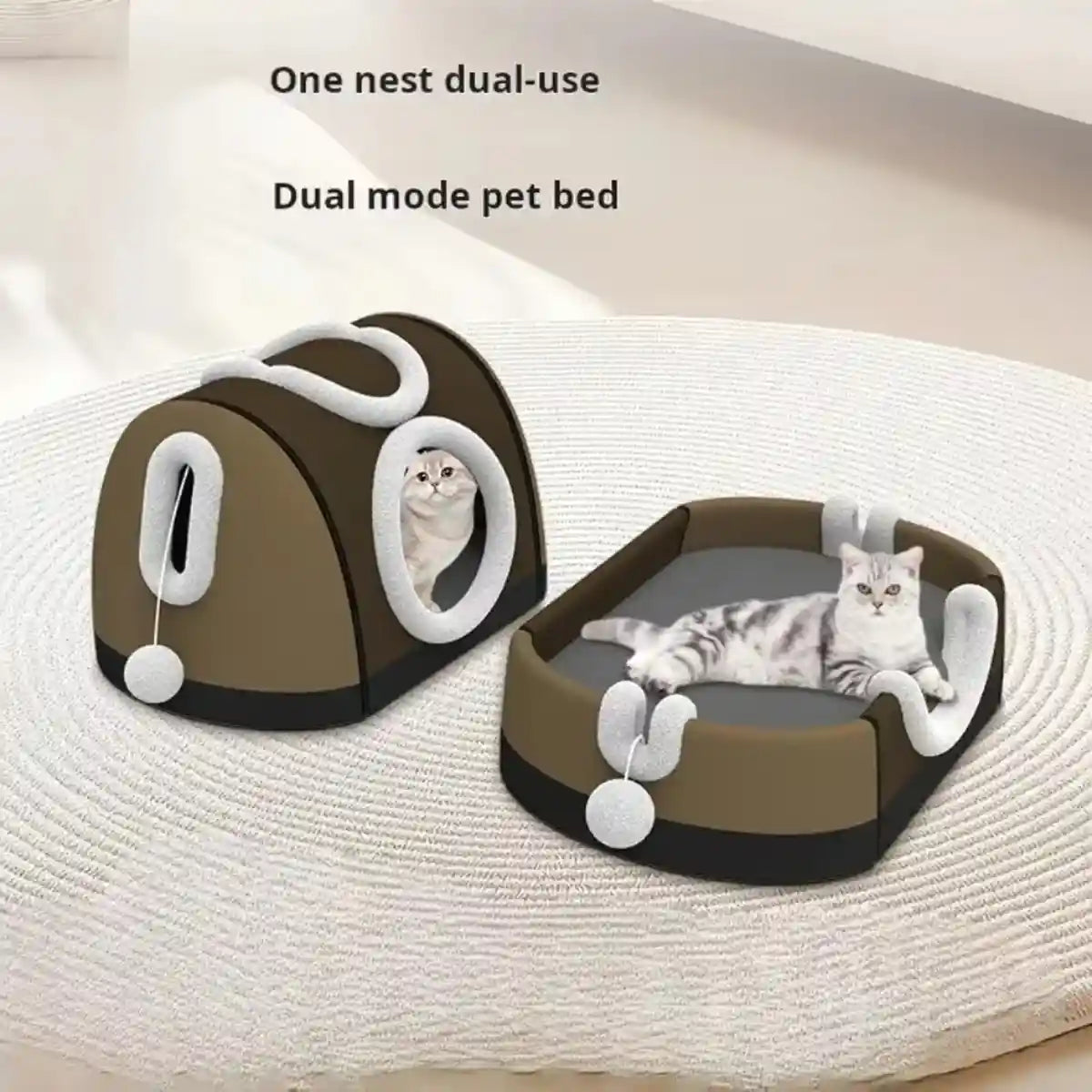 Convertible Cat Bed House Dual-Use Foldable Pet Nest