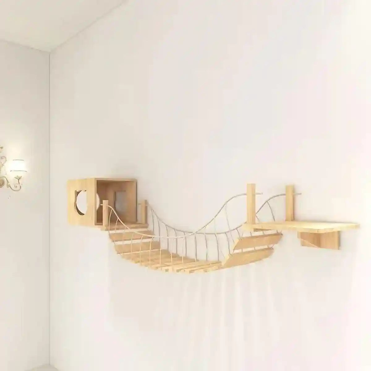 Modern Cat Wall Furniture – Space-Saving Wooden Cat Bridge & Condo Set