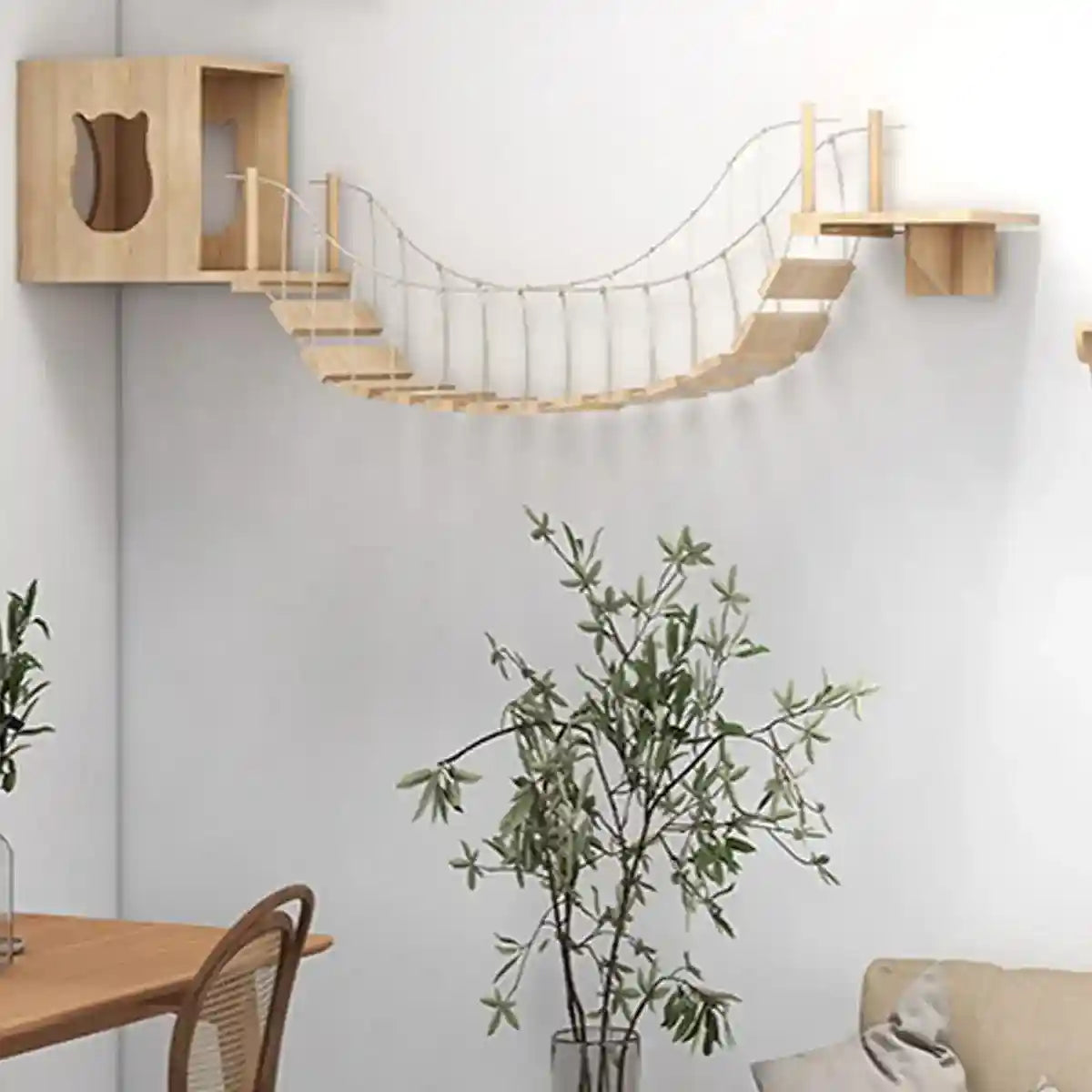 Modern Cat Wall Furniture – Space-Saving Wooden Cat Bridge & Condo Set