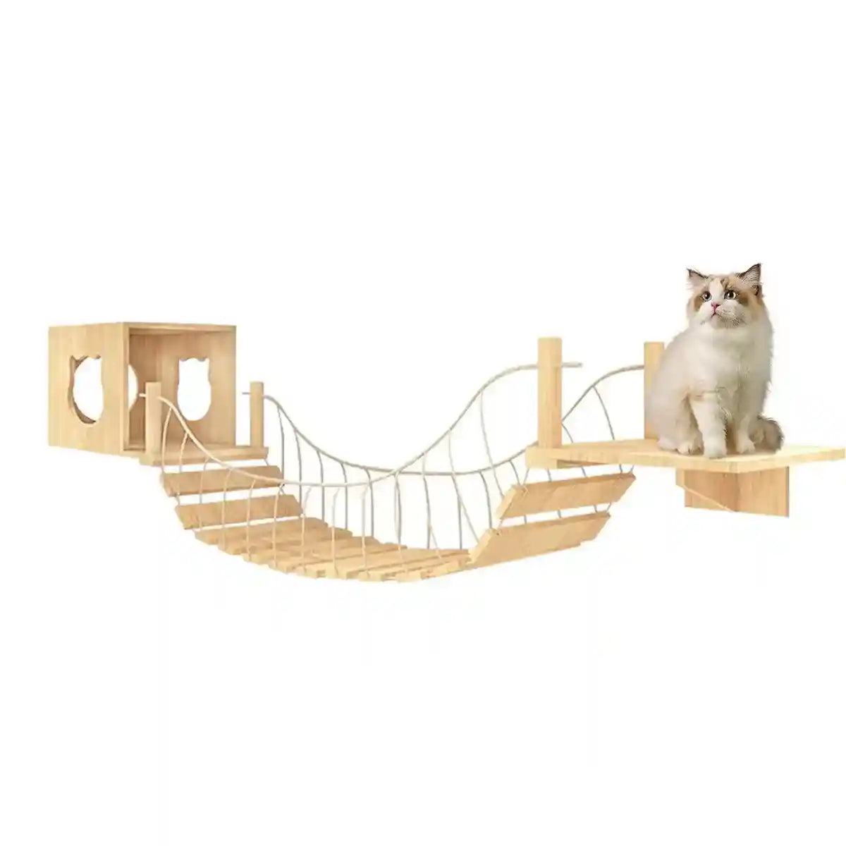 Modern Cat Wall Furniture – Space-Saving Wooden Cat Bridge & Condo Set