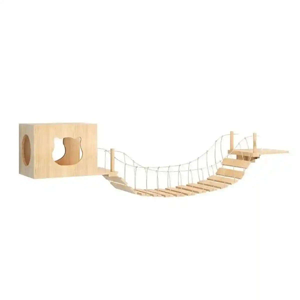 Modern Cat Wall Furniture – Space-Saving Wooden Cat Bridge & Condo Set
