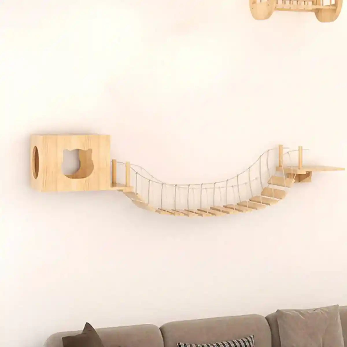 Modern Cat Wall Furniture – Space-Saving Wooden Cat Bridge & Condo Set