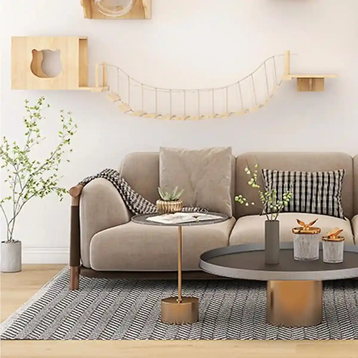 Modern Cat Wall Furniture – Space-Saving Wooden Cat Bridge & Condo Set