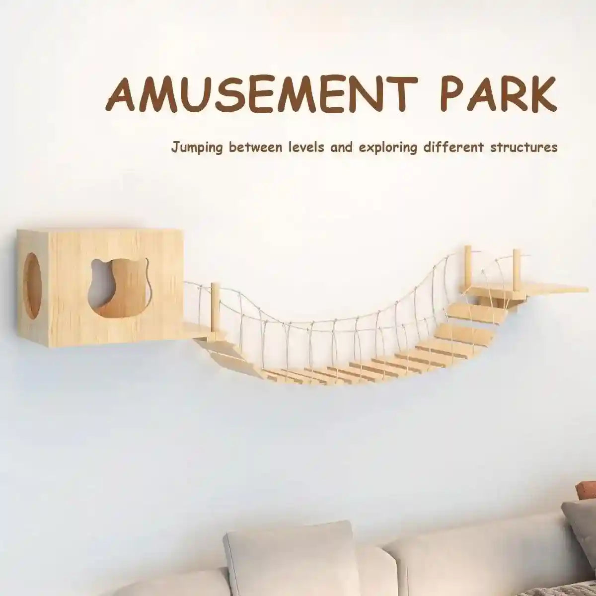 Modern Cat Wall Furniture – Space-Saving Wooden Cat Bridge & Condo Set