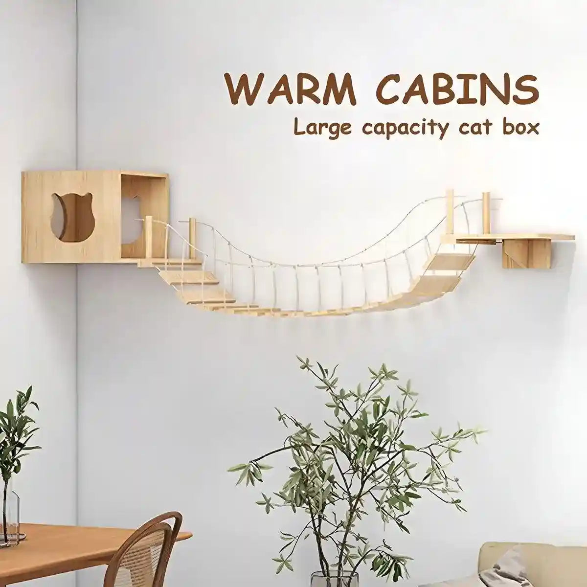 Modern Cat Wall Furniture – Space-Saving Wooden Cat Bridge & Condo Set