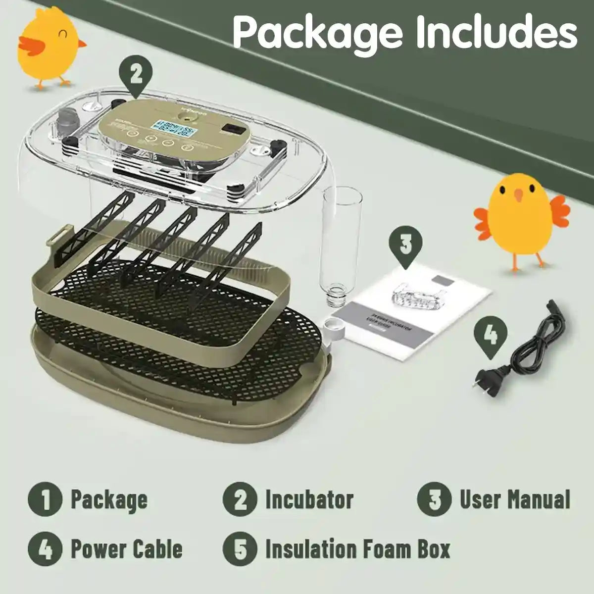 24 Egg Incubator Auto Turn Humidity Display Water Refill