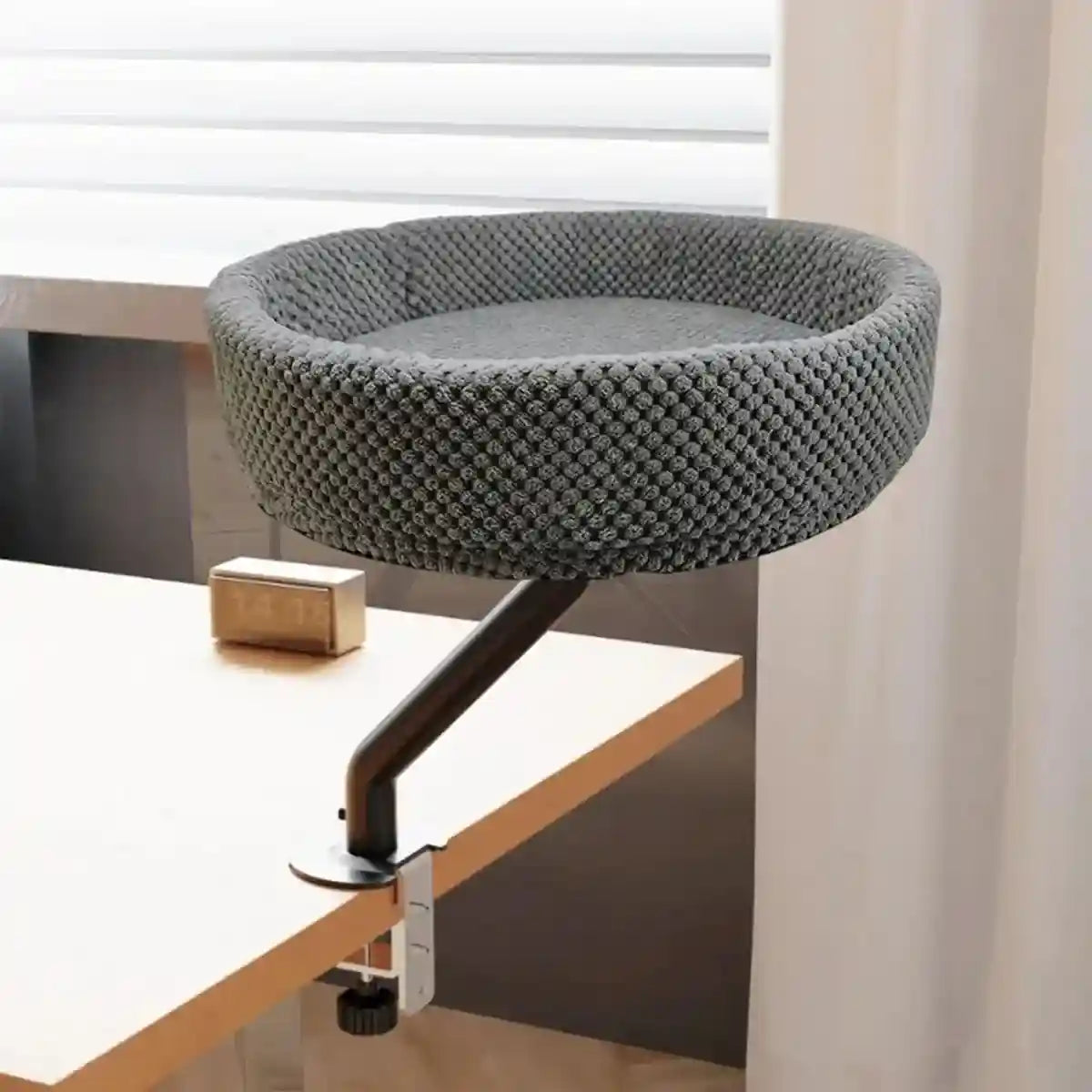 Adjustable Desktop Cat Bed for Table Edge Clamp-On Flannel Cat Lounge