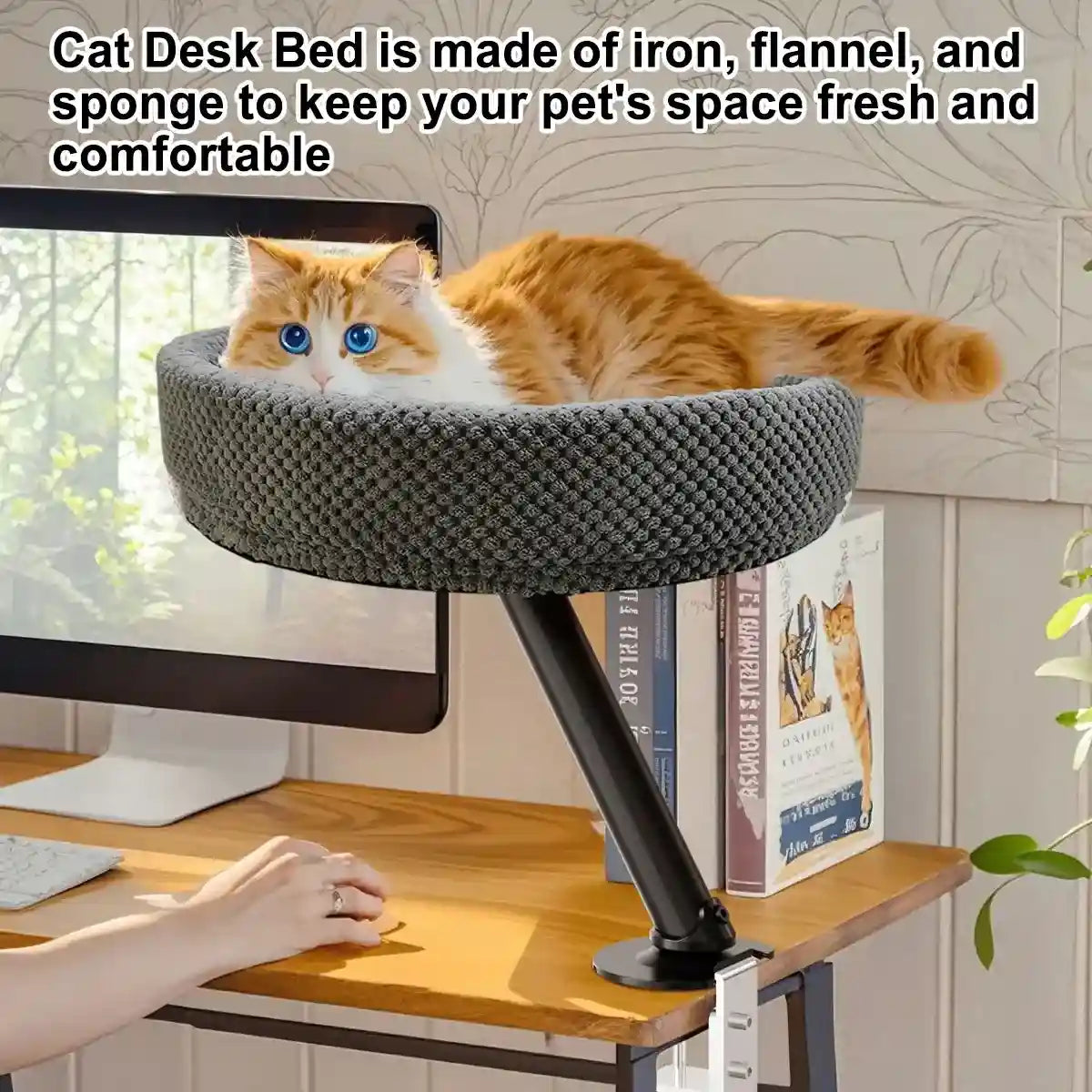 Adjustable Desktop Cat Bed for Table Edge Clamp-On Flannel Cat Lounge