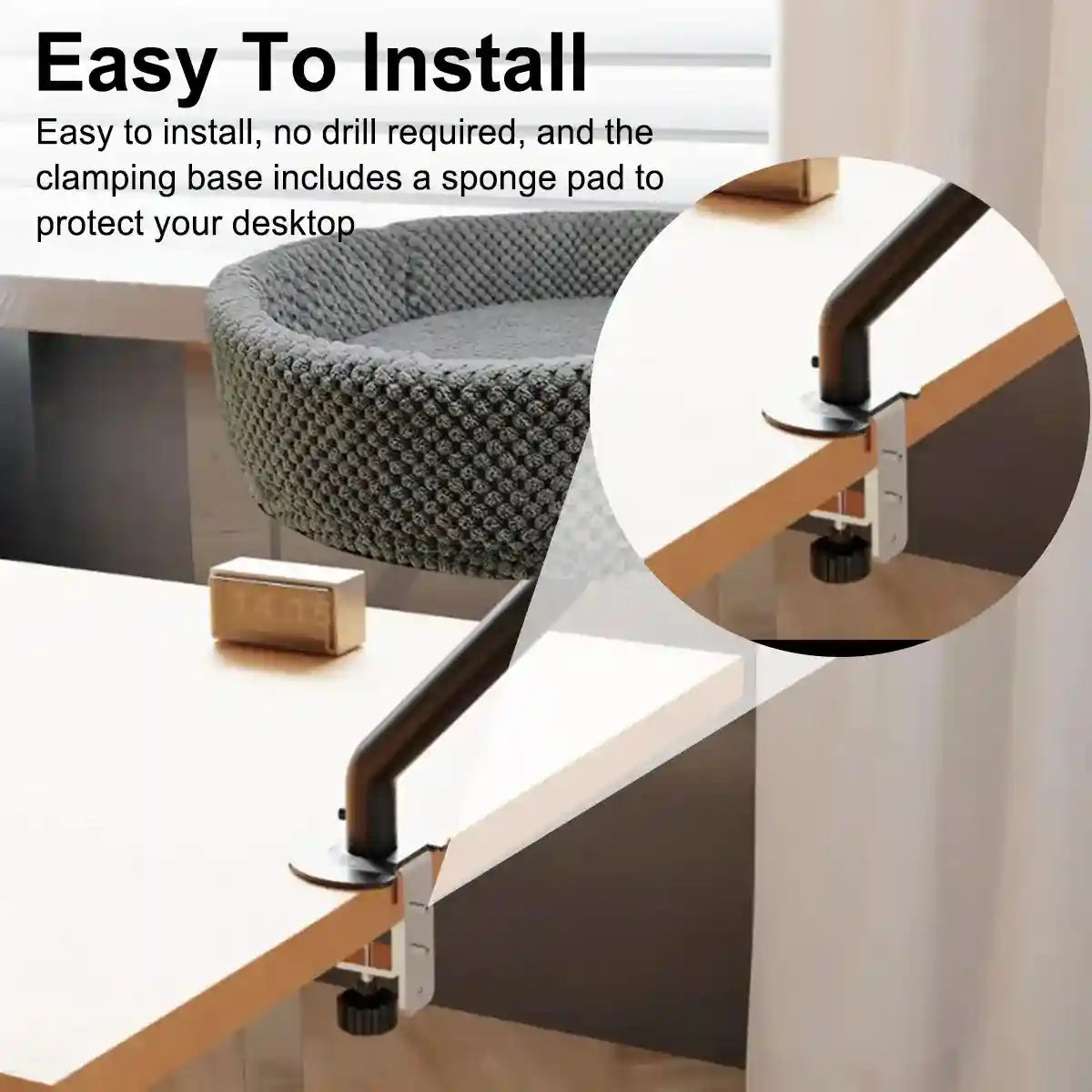 Adjustable Desktop Cat Bed for Table Edge Clamp-On Flannel Cat Lounge