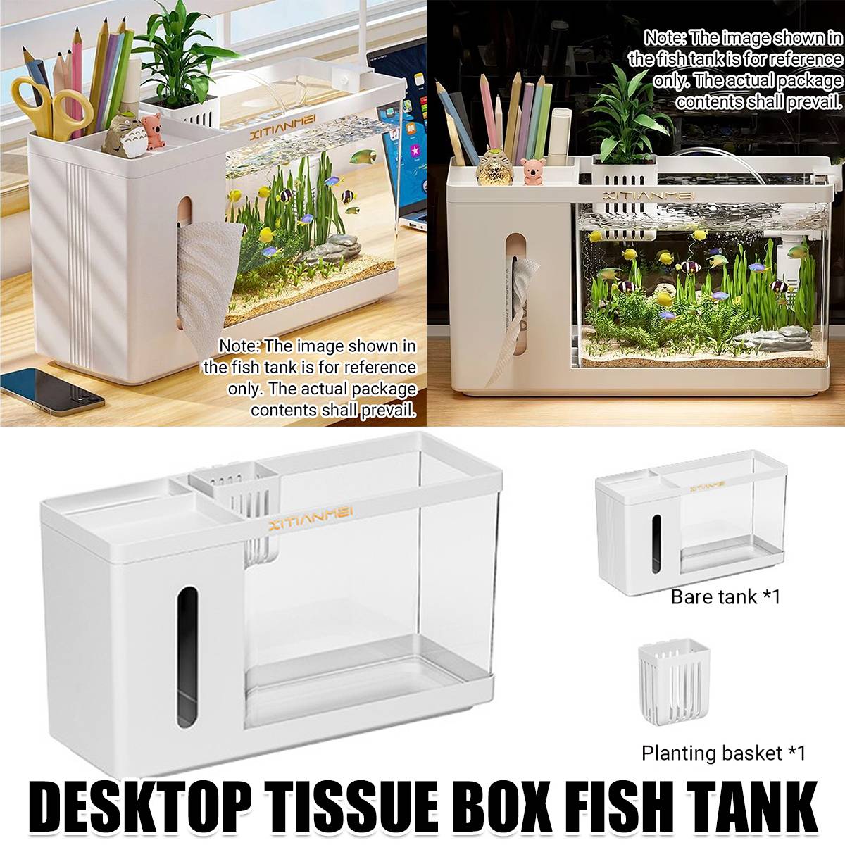 Desktop Aquarium - Mini Office Fish Tank with Tissue Dispenser
