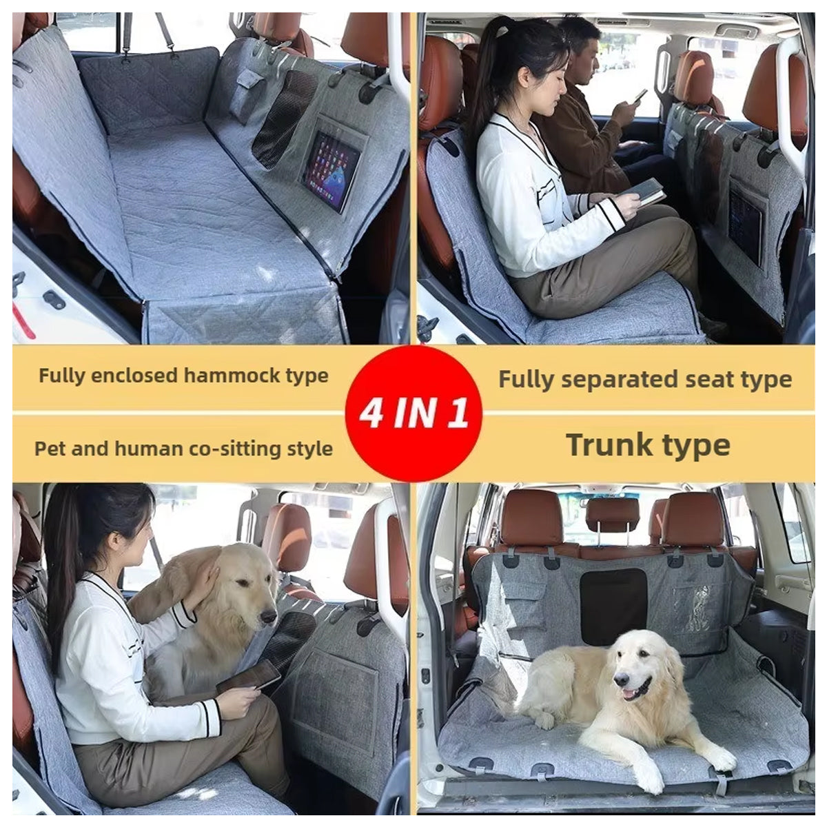 4 In 1 Detachable Car Pet Mat For Back Seat & Trunk
