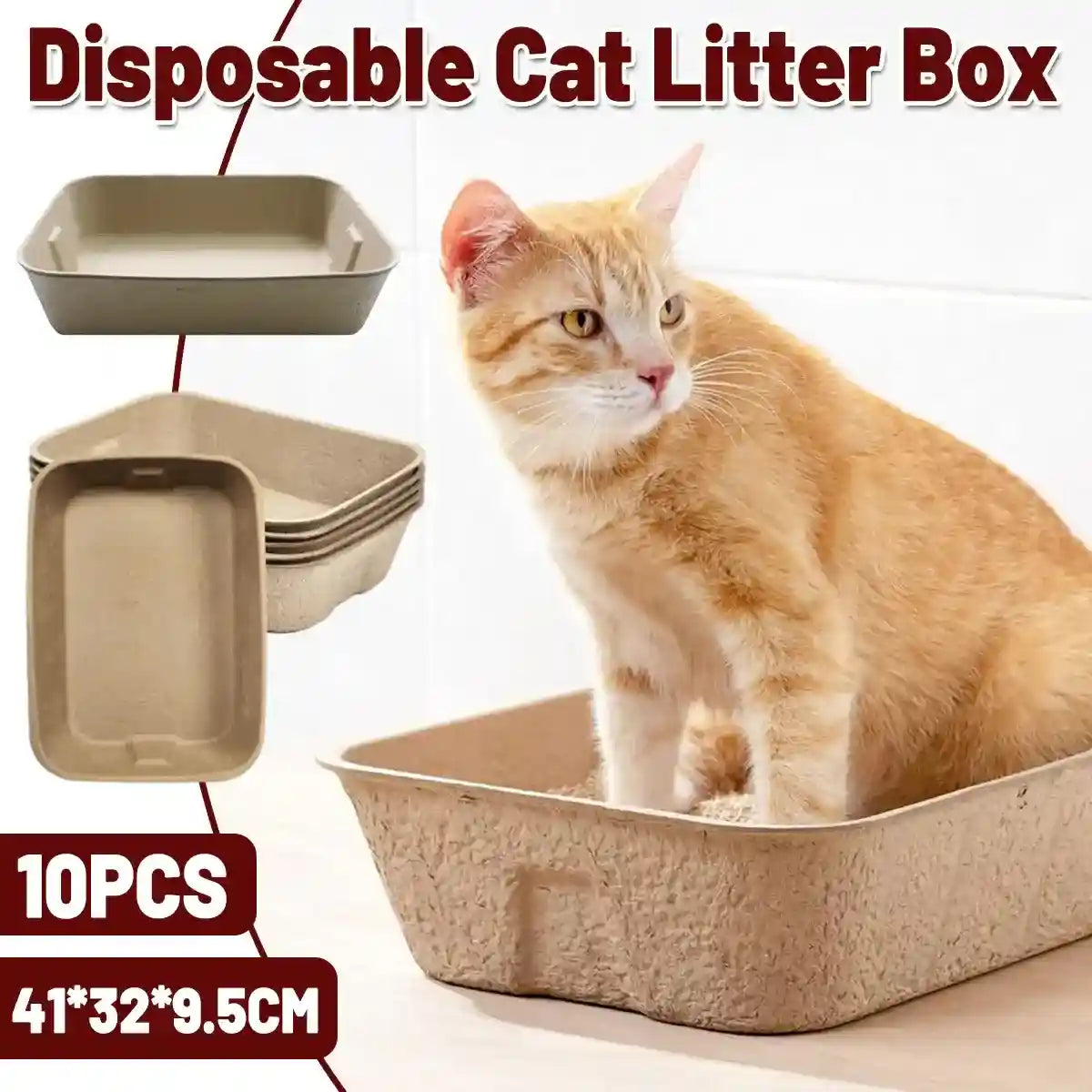 10PCS Disposable Cat Litter Boxes Biodegradable Pulp with U-Shape Entry