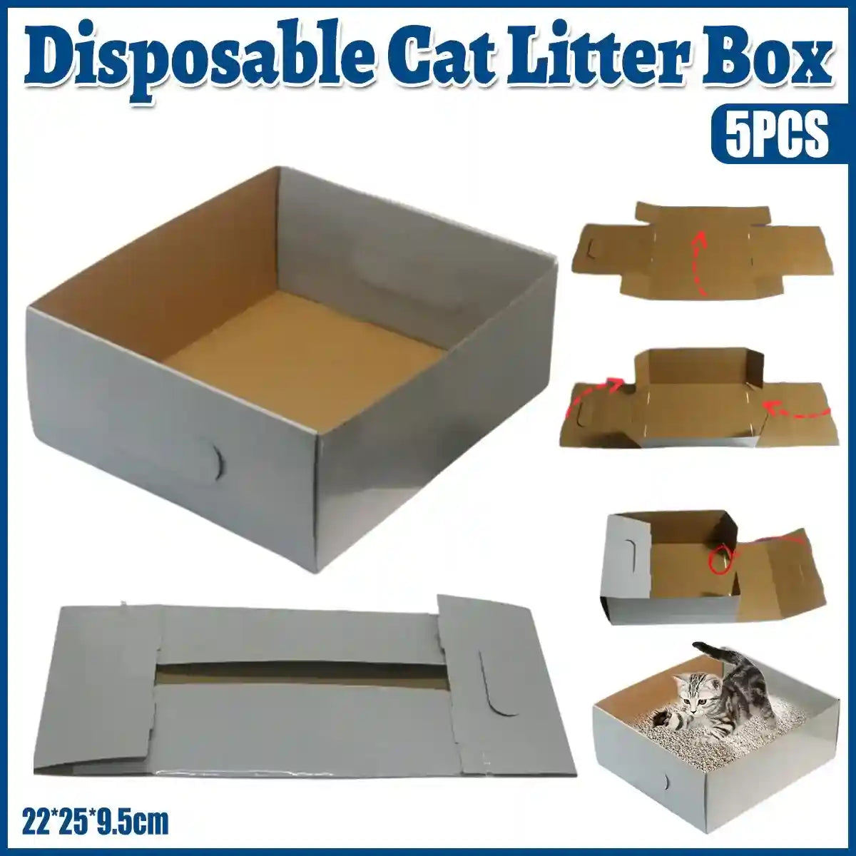 5pcs Disposable Cat Litter Box Set for Travel & Temporary Use