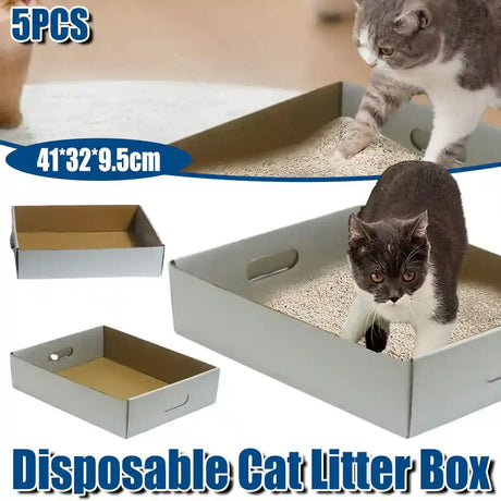 5PCS Foldable Disposable Cat Litter Boxes Waterproof Cardboard Design