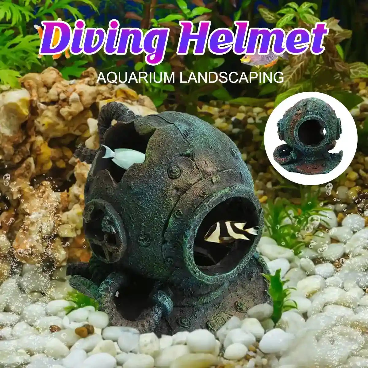 Bronze diving helmet aquarium ornament with realistic weathering