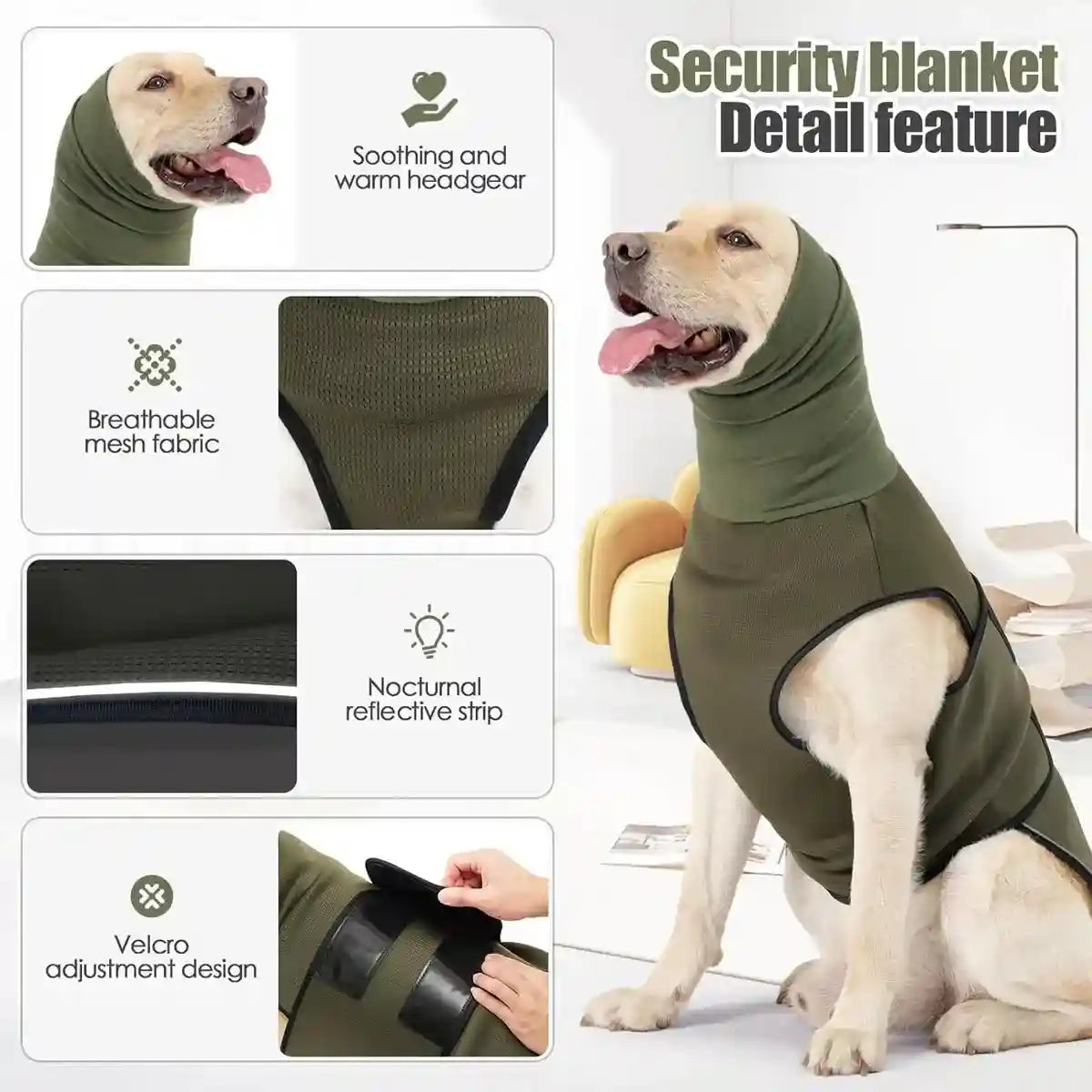 Dog Anxiety Vest with Hood Calming Jacket for Stress Relief