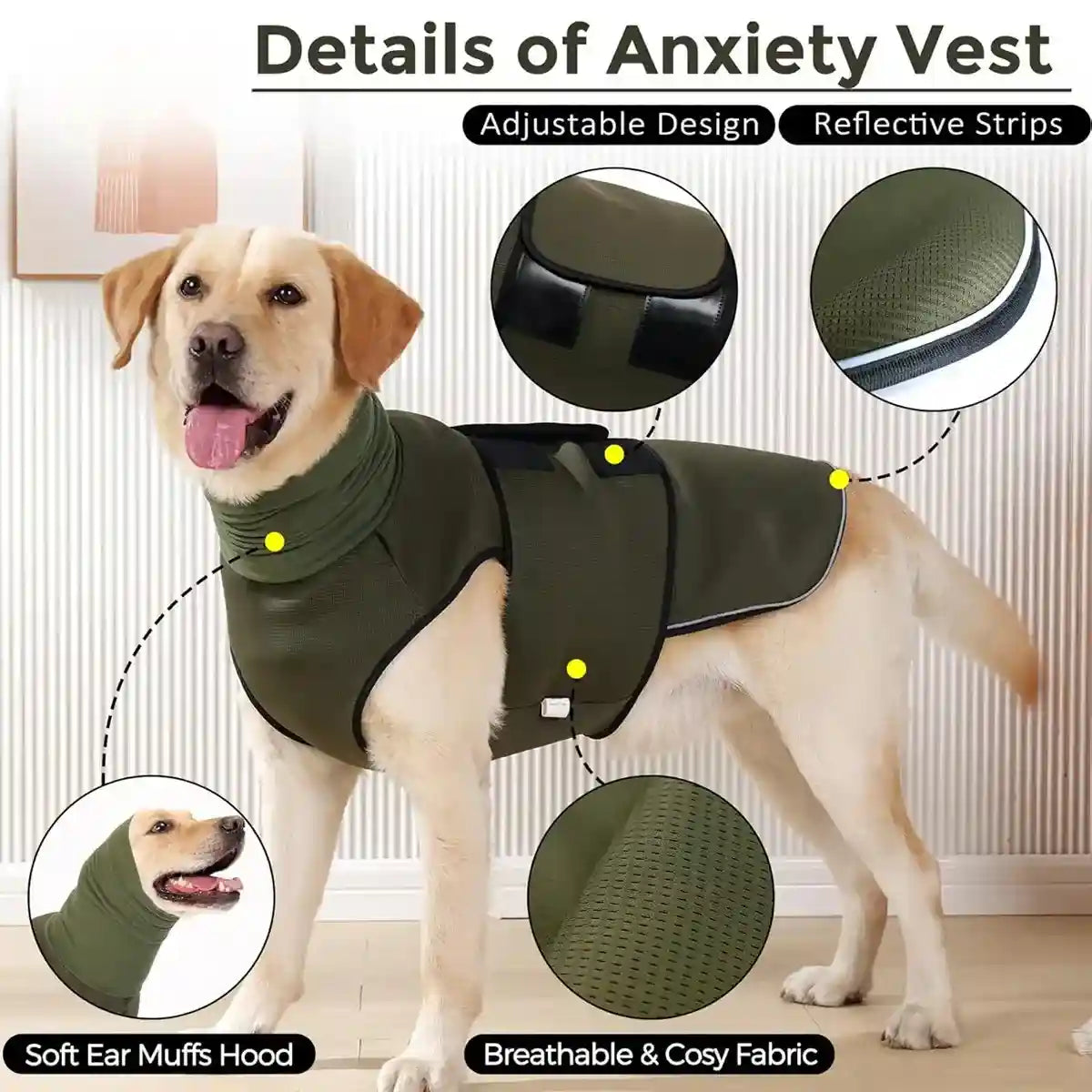 Dog Anxiety Vest with Hood Calming Jacket for Stress Relief