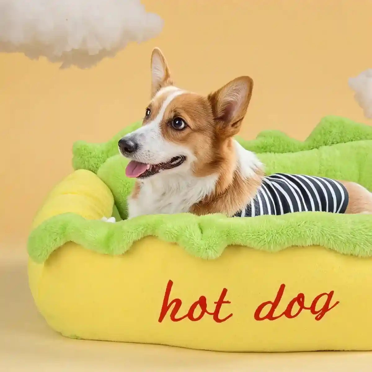 Hot Dog Shape Pet Bed Plush Sofa for Cats & Small Dogs